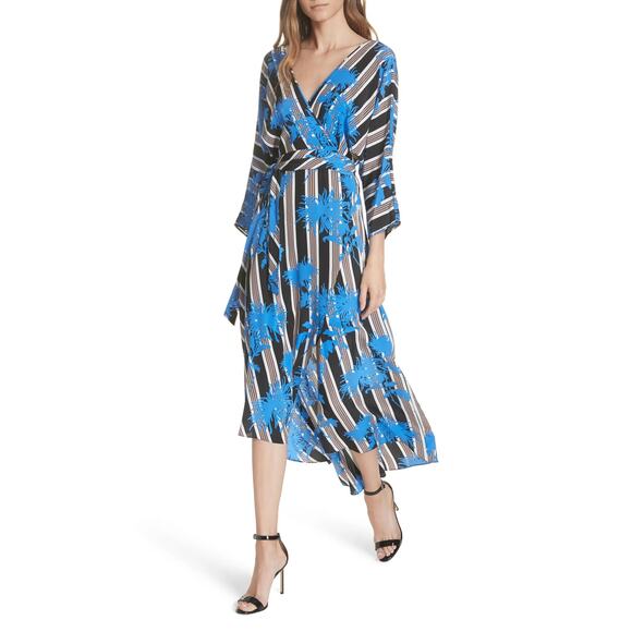 Diane Von Furstenberg Eloise Silk Wrap Dress Floral Stripe - Picture 5 of 13